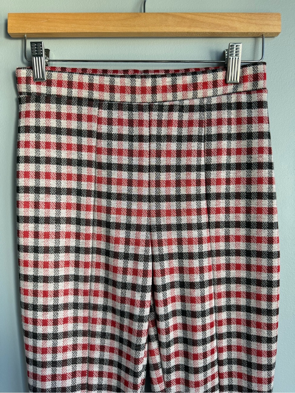 Red Plaid Stretch Flare Pants - Picture 2 of 6